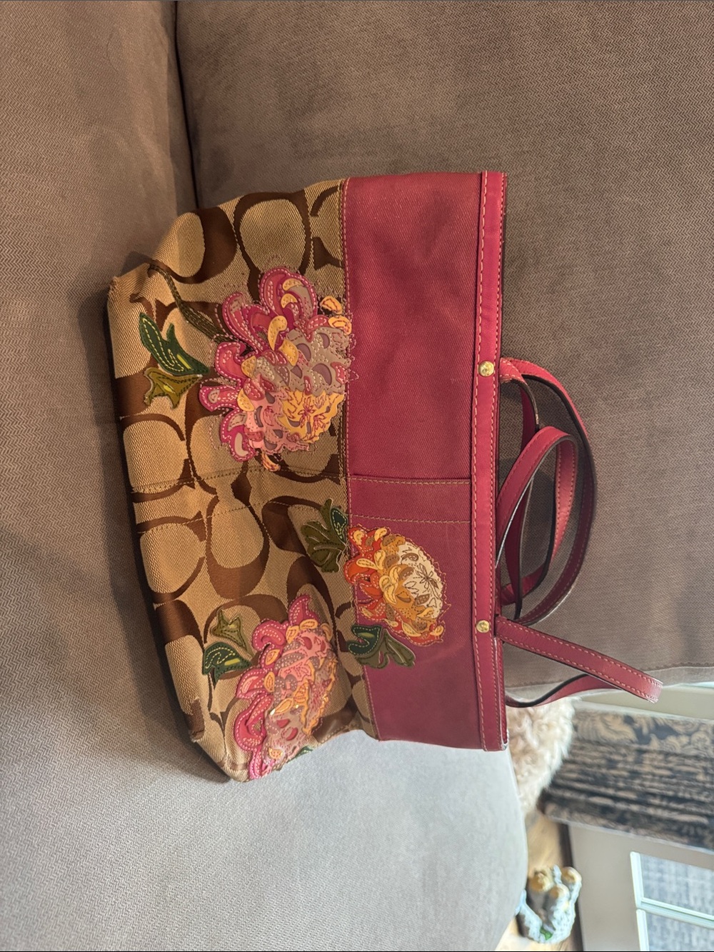 Coach Pink and Brown Signature Floral Tote